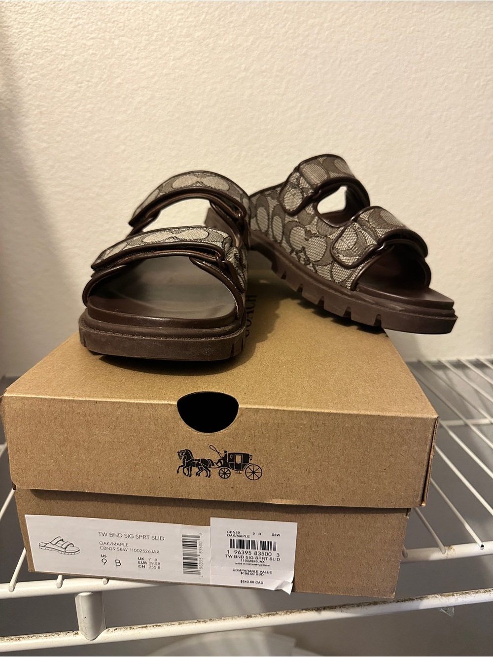 Coach Kids Brown Signature Double-Strap Slide Sandals